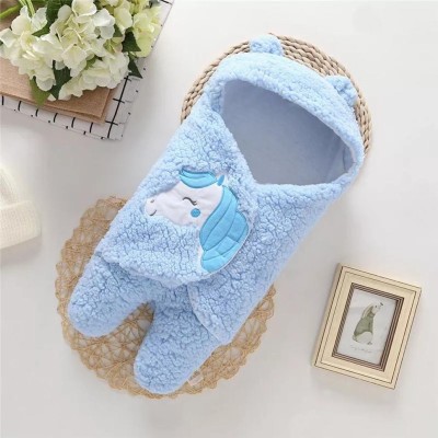 My New Born Cartoon Crib Hooded Baby Blanket for  AC Room(Polyester, Blue)
