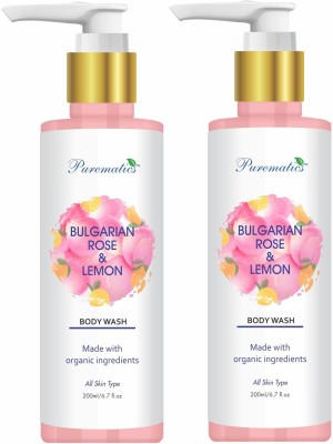 PUREMATICS Bulgarian Rose & Lemon Body Wash - Made With Organic Ingredients - 200ml (Pack of 2)(400)