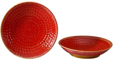 caffeine Ceramic Decorative Bowl Ceramic Handmade Cripple Serving Bowl(Pack of 2, Red)