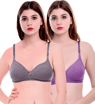 Beach Curve Women Minimizer Non Padded Bra(Grey, Purple)