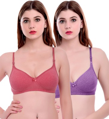 PIBU Mich Bra Women Minimizer Non Padded Bra(Red, Purple)