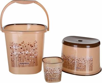 NAYASA Nayasa Funk Square 3 Pcs Bathroom Set(Bucket 25L+Mug 1.5L+Stool) Brown 25 L Plastic Bucket