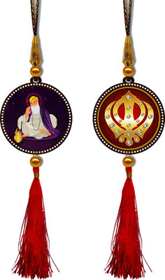 GiftzLane Guru Nanak Dev Ji & Khanda Sikh / Punjabi Premium Car Hanging Combo (Set of 2) with Big / Long Hanging Threads Car Hanging Ornament(Pack of 2)