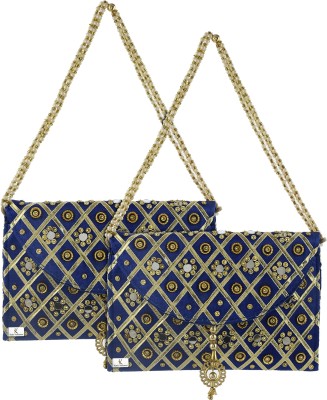 KUBER INDUSTRIES Party Blue, Gold  Clutch