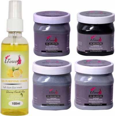 I TOUCH HERBAL CHARCOAL SCRUB,CREAM,PACK,GEL (500 ML X 4 ) AND SKIN PURIFYING LEMON FACE WASH 100 ML ( PACK OF 5 )(5 Items in the set)