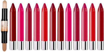 BTNT PROFESSIONAL CONTOUR 3D BALM HIGHLIGHT & CONTOUR STICK WITH HOT COLOR POP VELVET MATTE FINISH LIP MAKEUP CRAYON LIPSTICKS COMBO(13 Items in the set)