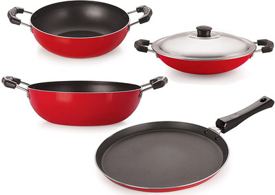 NIRLON KD13_KD14_AC_FT10________ Non-Stick Coated Cookware Set(PTFE (Non-stick), Aluminium, 4 - Piece)