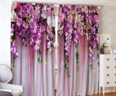 sai fashion 154 cm (5 ft) Polyester Room Darkening Window Curtain (Pack Of 2)(Floral, Purple)