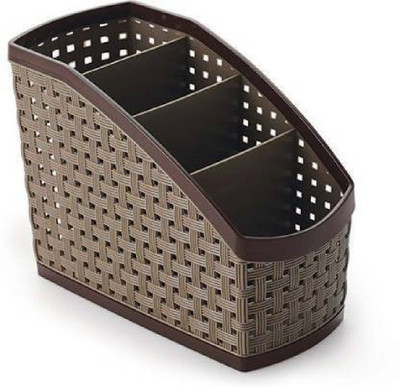 Cltllzen 4 Compartments plastic Pen Stand(Brown)