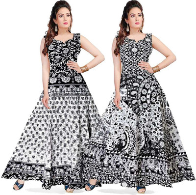 Kanishka Boutique Women Maxi Black, White Full Length Dress