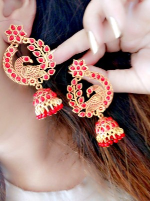 Fashion Frill Exclusive Dancing Peacock Party Wear Long Hanging Earrings Brass Drops & Danglers