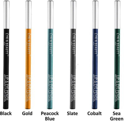 L'YON BEAUTY WATERPROOF PENCILE PACK OF 6 10.5 g(BLACK, GOLD, PEACOCK BLUE, SLATE, COBALT, SEA GREEN)