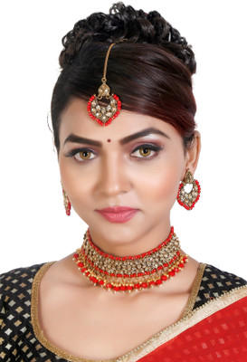 VATSALYA creation Alloy Gold-plated Red Jewellery Set(Pack of 1)