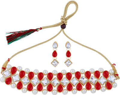 NM CREATION Alloy Red, White Jewellery Set(Pack of 1)