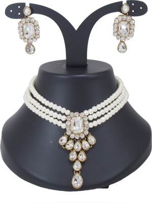 Gyaan Jewels Alloy Gold-plated White Jewellery Set(Pack of 1)