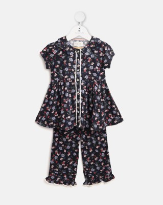 Cherry Crumble by Nitt Hyman Kids Nightwear Girls Printed Cotton Blend(Dark Blue Pack of 1)