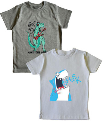 ETCHED DESIGN Boys Graphic Print Cotton Blend Regular T Shirt(Grey, Pack of 2)