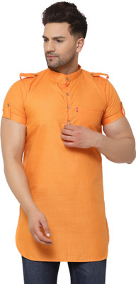 BEN COOPER Men Solid Straight Kurta(Orange)