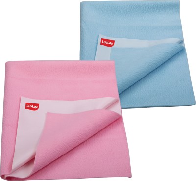 LuvLap Cotton Baby Bed Protecting Mat(Sky Blue & Baby Pink, Small, Pack of 2)
