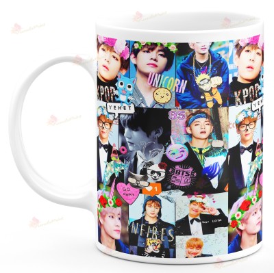 TrendoPrint BTS Love Romeo Collage Printed White Ideal And Sweet Gift And Return Gift Choice For Kids Boys And Girls Friends Brother Sister Mom Dad Bro Sis Cousins Son Daughter And Bts Lover Bts Army Bts Signature V Suga J-Hope Jungkook Jin Jimin Rm Ceramic Coffee Mug(350 ml)