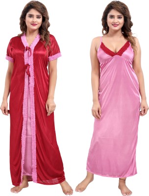 SHOPPING STATION Women Nighty with Robe(Multicolor)