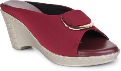 3SIX5 Women Wedges(Maroon, Silver , 39 Euro)