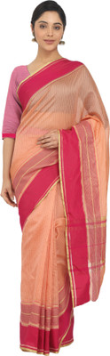 Leeza Store Checkered Bollywood Silk Blend Saree(Orange)