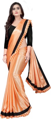 AAENA Self Design Bollywood Lycra Blend Saree(Orange)