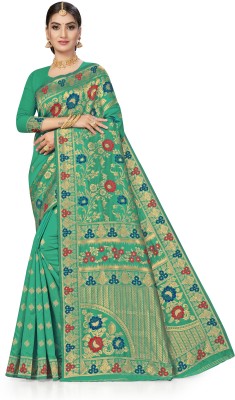 manvaa Woven Banarasi Silk Blend Saree(Green)