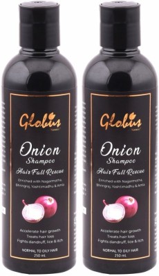 Globus Naturals Hair Fall Rescue Onion Shampoo| Enriched with Nagarmotha, Bhringraj, Yashtimadhu & Amla | Accelerate Hair growth | Reduces Hair loss | Fights dandruff, lice & itch | SLS & Paraben Free pack of 2(500 ml)