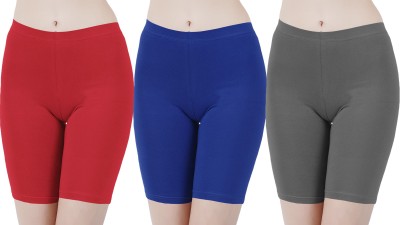 Buy That Trendz Solid Women Red, Blue, Grey Cycling Shorts