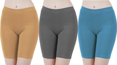 Buy That Trendz Solid Women Brown, Grey, Blue Cycling Shorts