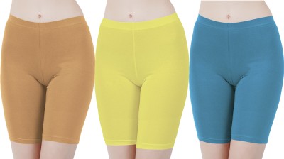 Buy That Trendz Solid Women Brown, Yellow, Blue Cycling Shorts