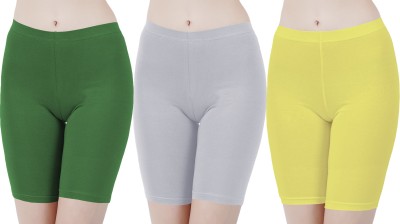 Buy That Trendz Solid Women Green, Grey, Yellow Cycling Shorts