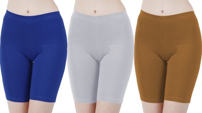 Buy That Trendz Solid Women Blue, Grey, Brown Cycling Shorts