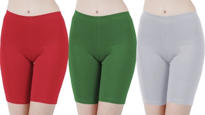 Buy That Trendz Solid Women Red, Green, Grey Cycling Shorts