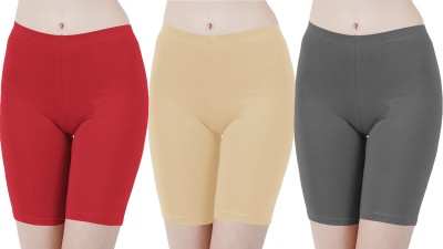 Buy That Trendz Solid Women Red, Beige, Grey Cycling Shorts