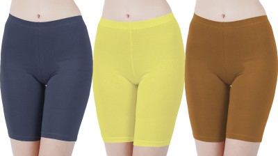 Buy That Trendz Solid Women Blue, Yellow, Khaki Cycling Shorts