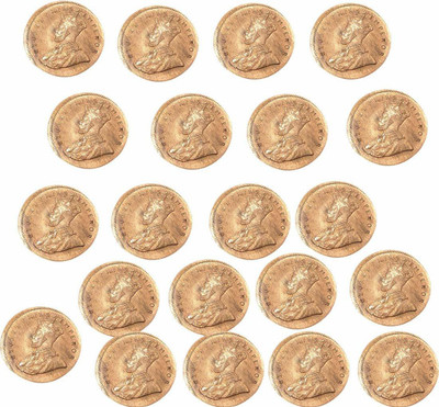Sahiba Gems Copper Coin/Sikka for Pooja/Astrological and Lal Kitab Remedy - Set of 21 Pcs Decorative Showpiece  -  5 cm(Copper, Brass, Copper)