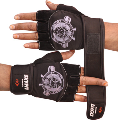 SKYFIT Comfortable Leather Padded Gym Sports Gloves For Men and Women Gym & Fitness Gloves(Black)