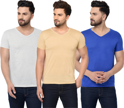 Adorbs Solid Men V Neck Multicolor T-Shirt