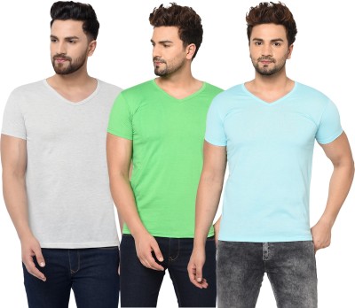 Jangoboy Solid Men V Neck Light Blue, Grey, Light Green T-Shirt