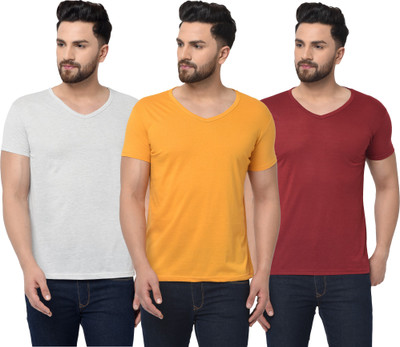Adorbs Solid Men V Neck Red, Grey, Yellow T-Shirt