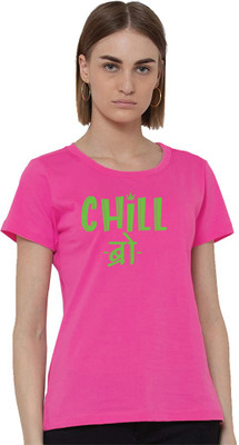 dreamkarts Printed Women Round Neck Pink T-Shirt