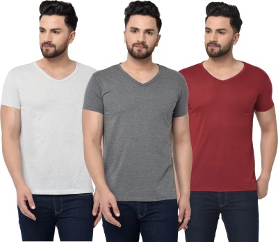 Adorbs Solid Men V Neck White, Maroon, Grey T-Shirt