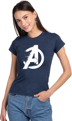 dreamkarts Printed Women Round Neck Dark Blue T-Shirt