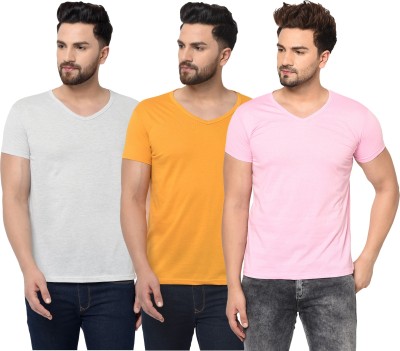 Adorbs Solid Men V Neck Pink, Grey, Yellow T-Shirt