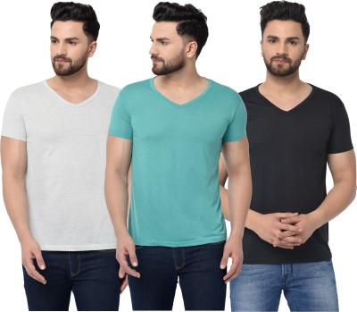 Tivy Solid Men V Neck Light Blue, White, Black T-Shirt