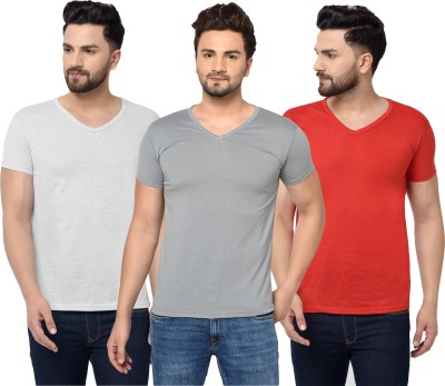 Tivy Solid Men V Neck Red, White, Grey T-Shirt