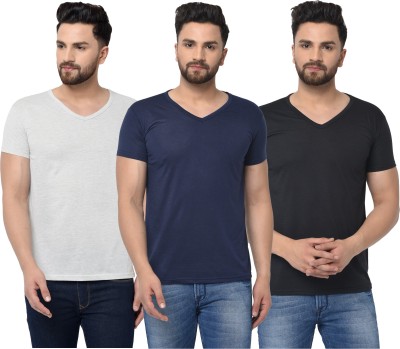 Tivy Solid Men V Neck Dark Blue, Black, Grey T-Shirt